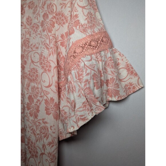 Women's Floral V Neck Pullover Tunic Blouse Pink Size XXL Como Vintage Hippie - Picture 4 of 12